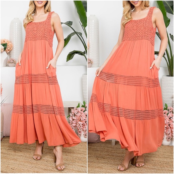 BellanBlue Dresses & Skirts - 04 Boho Coral Sleeveless Pockets maxi Dress
